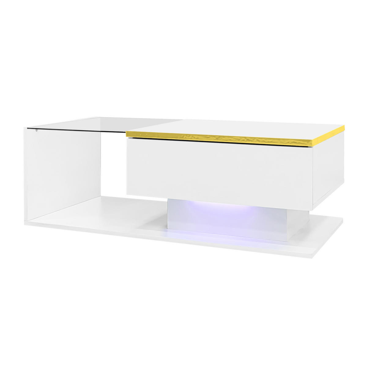 COUCHTISCH aus Spanplatte 90x50x32,5 cm in Weiß mit LED-Beleuchtung - Weiß, Holzwerkstoff (90/50/32.5cm) - Modfu