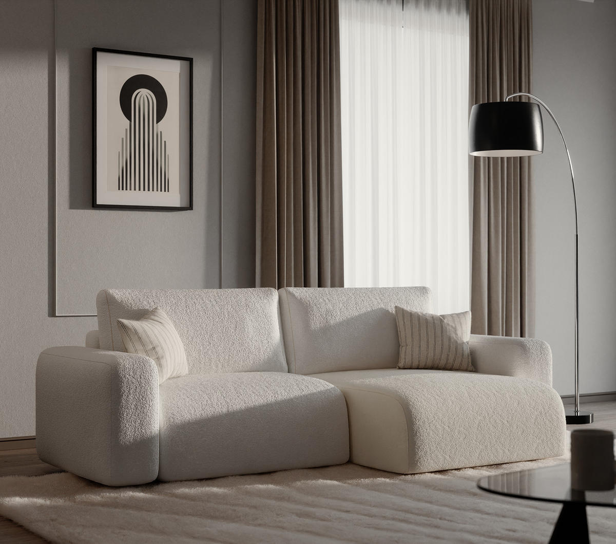 ECKSOFA TALW L MINI mit Schlaffunktion, Weiß - Weiß, Textil (257/148cm) - Fedve