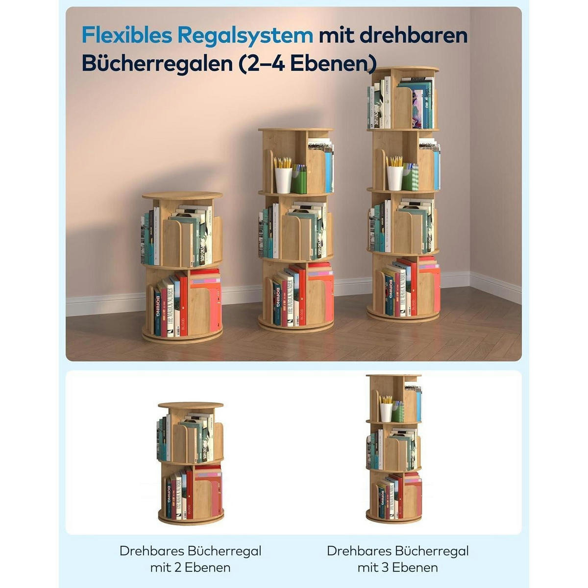 DREHBARES Bücherregal Naturholz 4 Ebenen 40 x 136,2 cm - Braun, Holzwerkstoff (40/136.2/40cm)