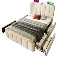 POLSTERBETT 90/200 cm mit 4 Schubladen und USB-C, Beige - Beige, Textil (90/200cm) - BEAOK