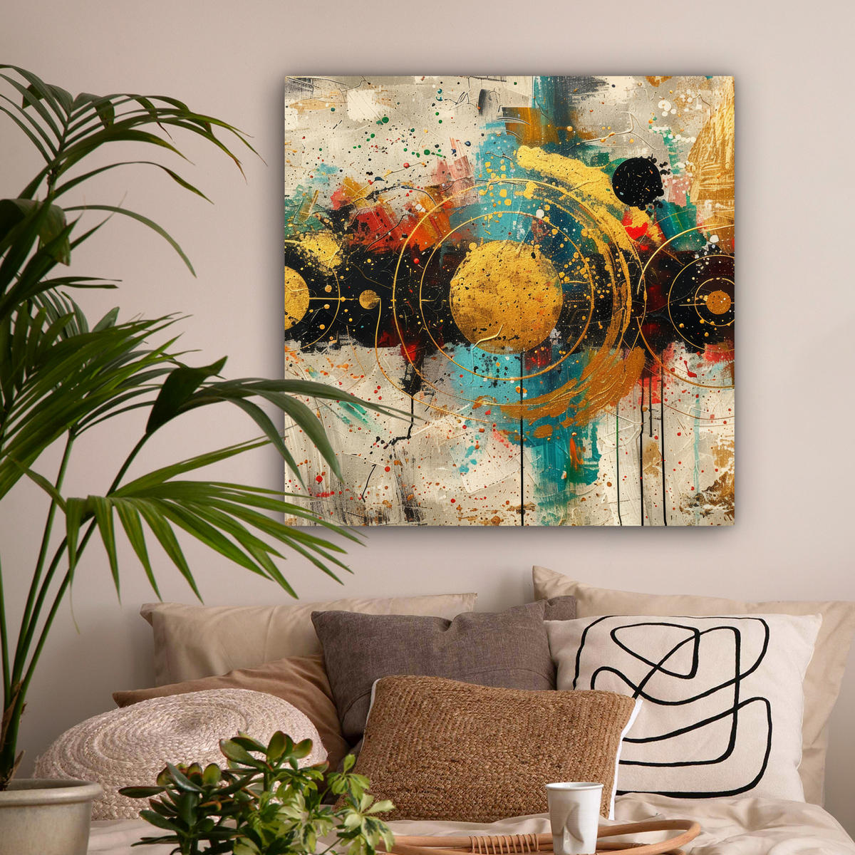 OBRAZ NA PLÁTNE Abstraktné - umenie - zlaté - moderné 90x90 cm - viacfarebná, textil (90/90cm) - MuchoWow