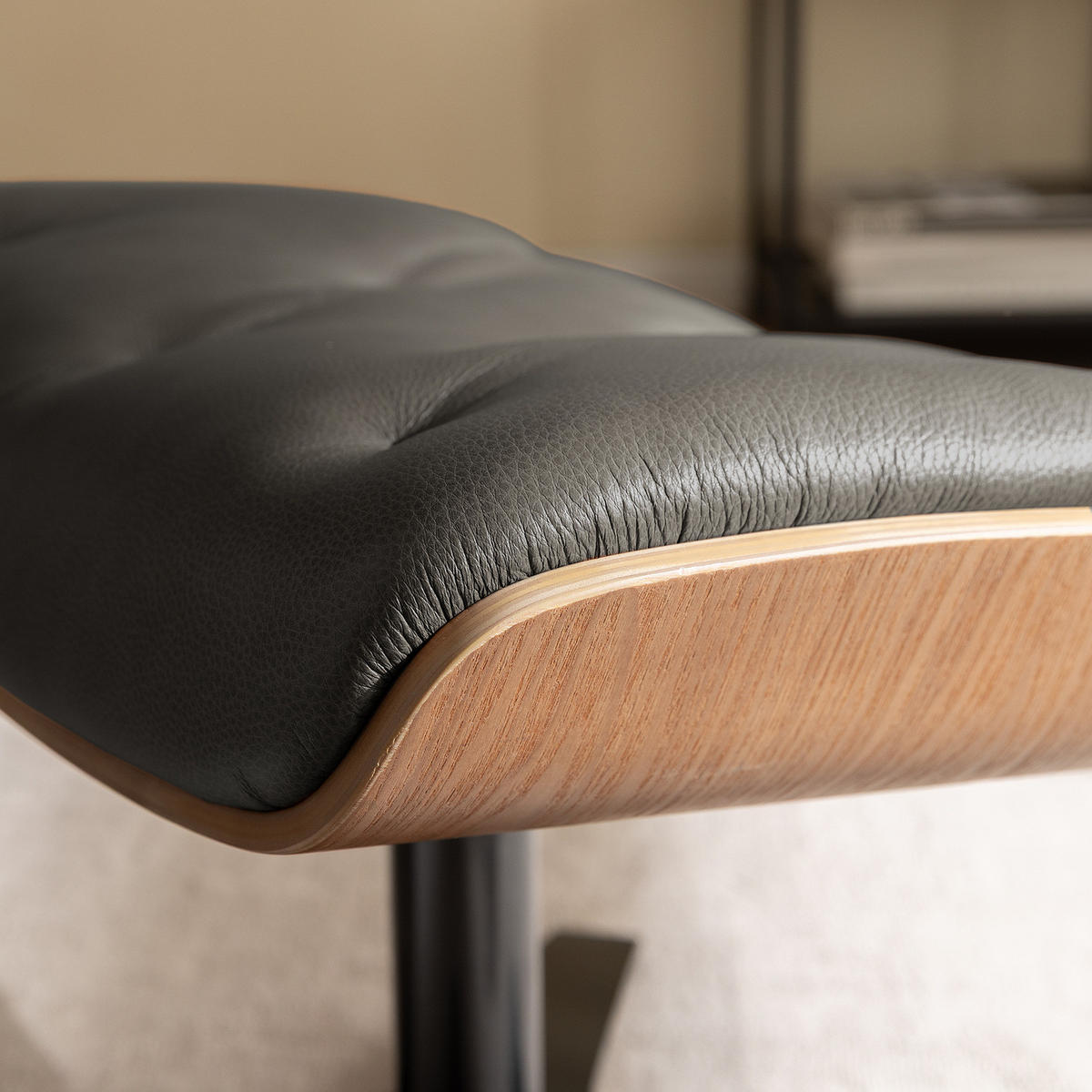 POLSTERHOCKER - Leder - Dunkelgrau/Grau, Leder/Metall (52/40/39cm) - home24