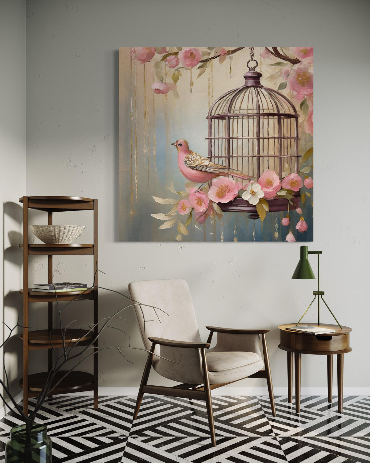 WANDBILD shabby chic vogel - Pink, Textil (50/50cm) - Feeby