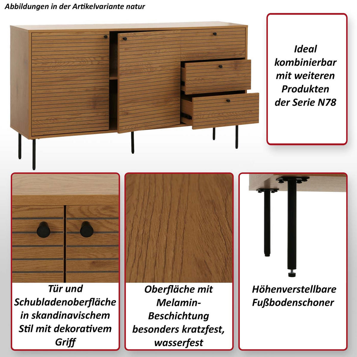 KOMMODE Dunkelbraun - Dunkelbraun, Metall (150/85/40cm) - MCW