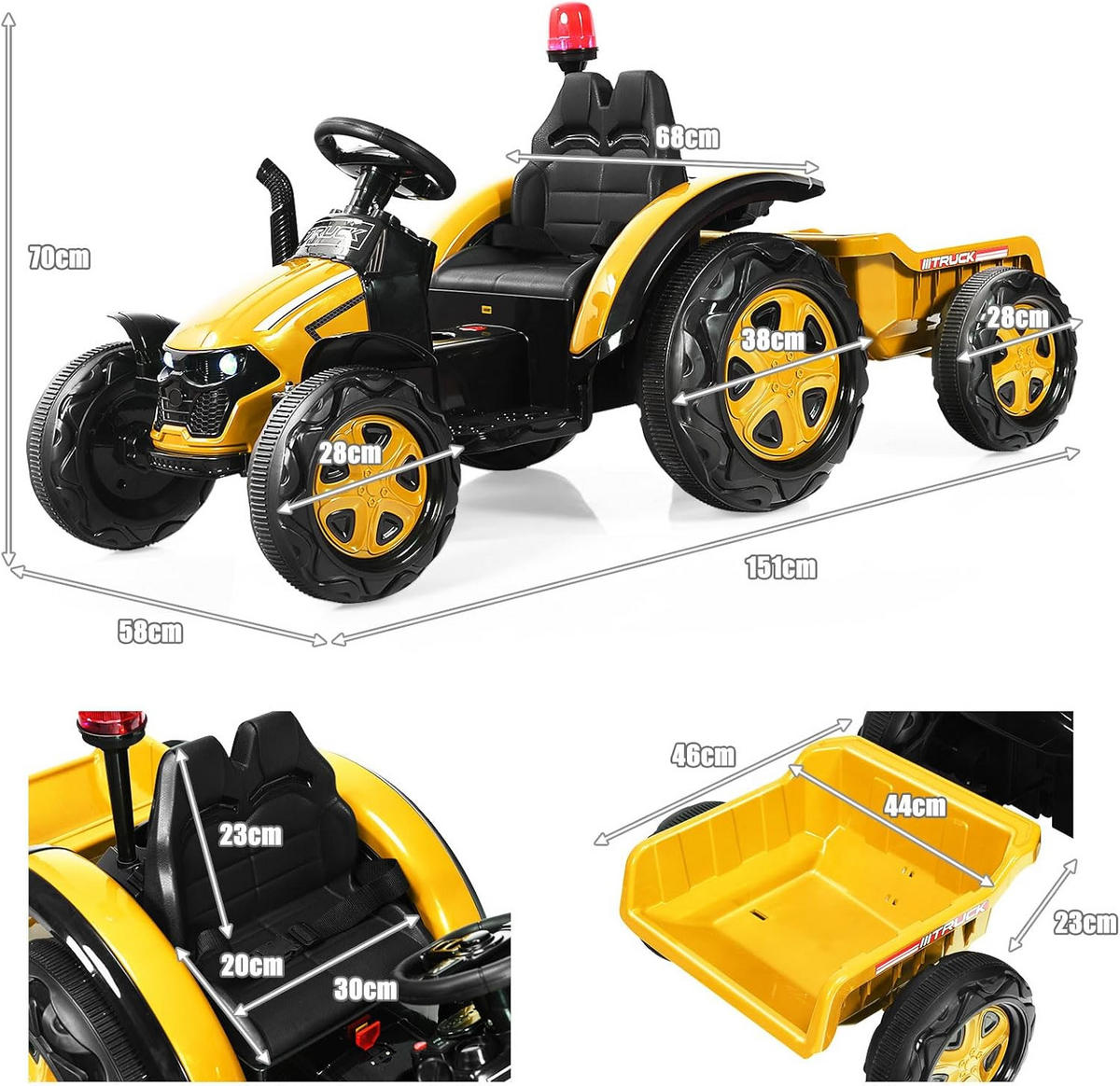 TRAKTOR 12V Gelb - Gelb, Kunststoff (69/71/152cm) - COSTWAY