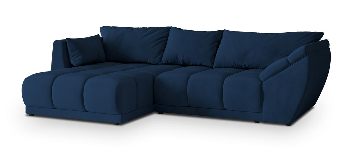 ECKSOFA ORENTI L-S Blau Velours-Stoff mit Schlaffunktion - Blau, Holz (287/182cm) - MASSENO
