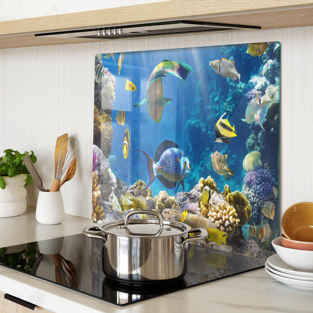 GLASPLATTE 60x52 cm Korallenriff - Gelb/Multicolor, Glas (60/52cm) - TULUP