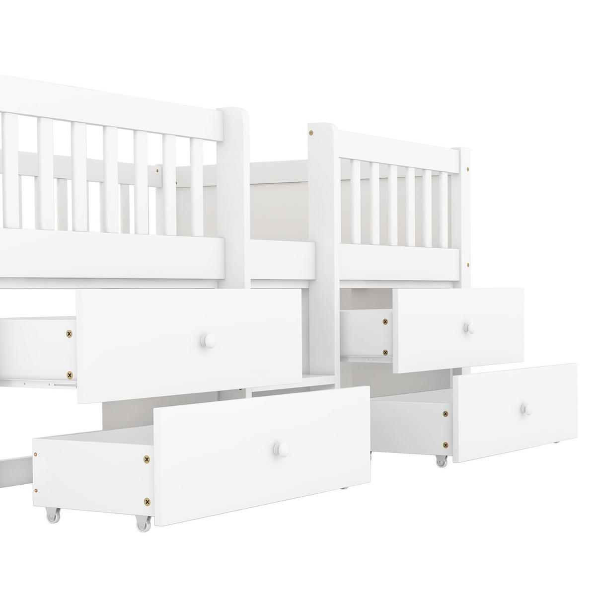 HOCHBETT 90/200 cm weiß mit 4 Schubladen und Sicherheitsgeländer - Weiß, Holz (90/200cm) - OKWISH