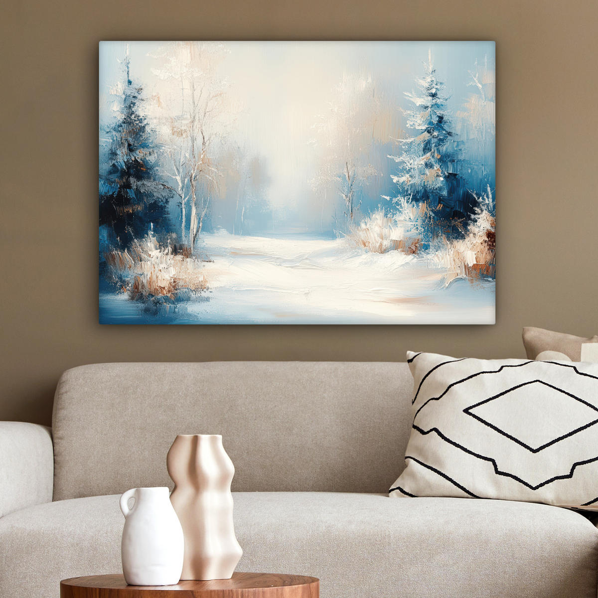 LEINWANDBILD Wald - Winter - Natur - Abstrakt - Schnee Wandbilder 80x60 cm - Weiß, Textil (80/60cm) - MuchoWow