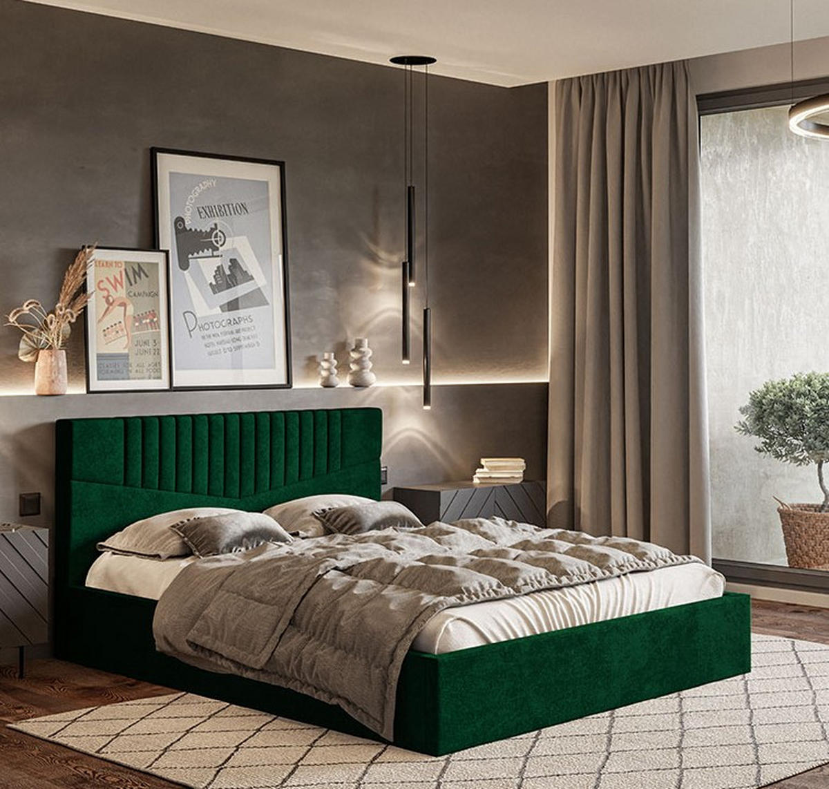 BETT Butelgrün OLDO 7 Gepolstert Mit Bettkasten 180x200 cm - Grün, Textil (180/200cm) - Sepro Meble