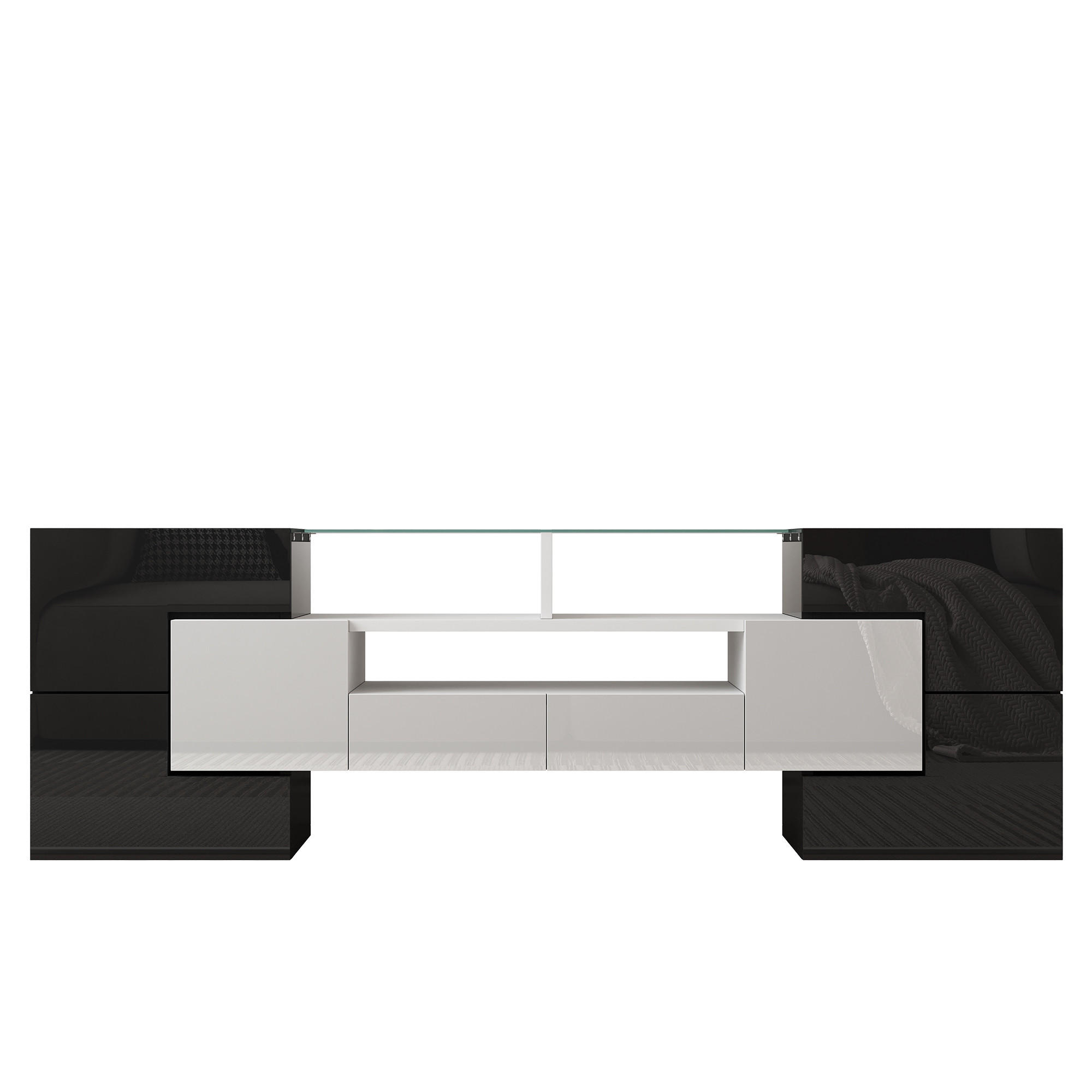 TV-LOWBOARD Glass Weiß-Betonfarben 145/30/51 cm - Weiß, Holzwerkstoff (145/51/30cm) - PANGIVO