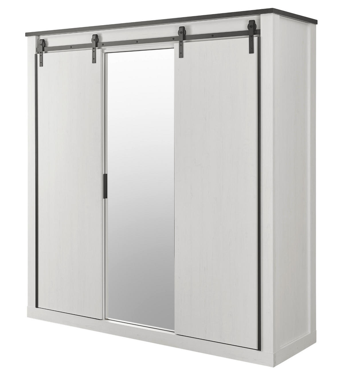 KLEIDERSCHRANK weiß Pinie, anthrazit Landhaus, Schiebetürenschrank 3-türig mit Spiegel 201 x 209 - Anthrazit/Weiß, Holzwerkstoff/Metall (201/209/63cm) - Furn.Design