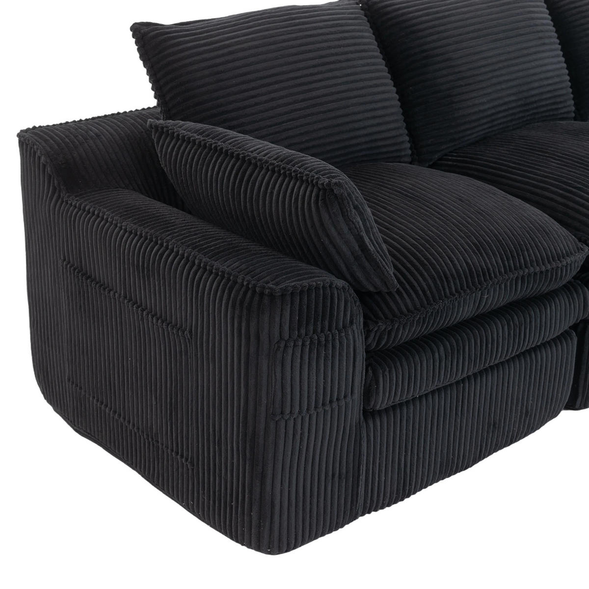 SOFA 2-Sitzer mit Seitentaschen 191 x 94 x 85 cm Cord Schwarz - Schwarz, Kunststoff (94/85/191cm) - Meubliv