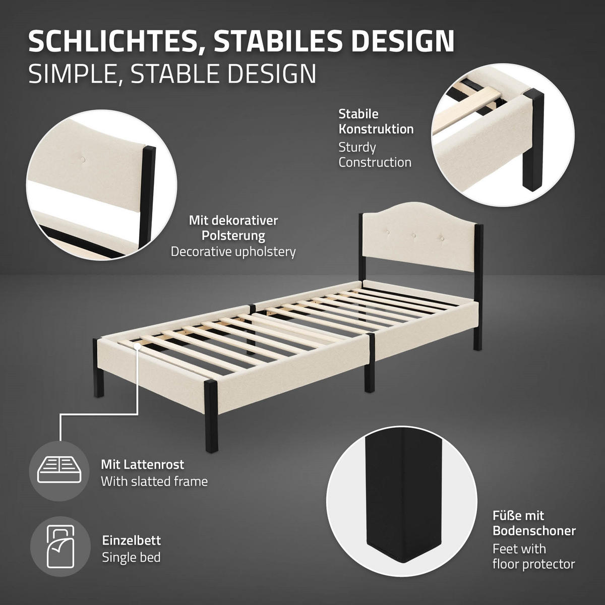 POLSTERBETT 90x200 cm Beige mit Lattenrost und Leinenstoff - Beige, Holzwerkstoff/Textil (90/200cm) - ML-DESIGN