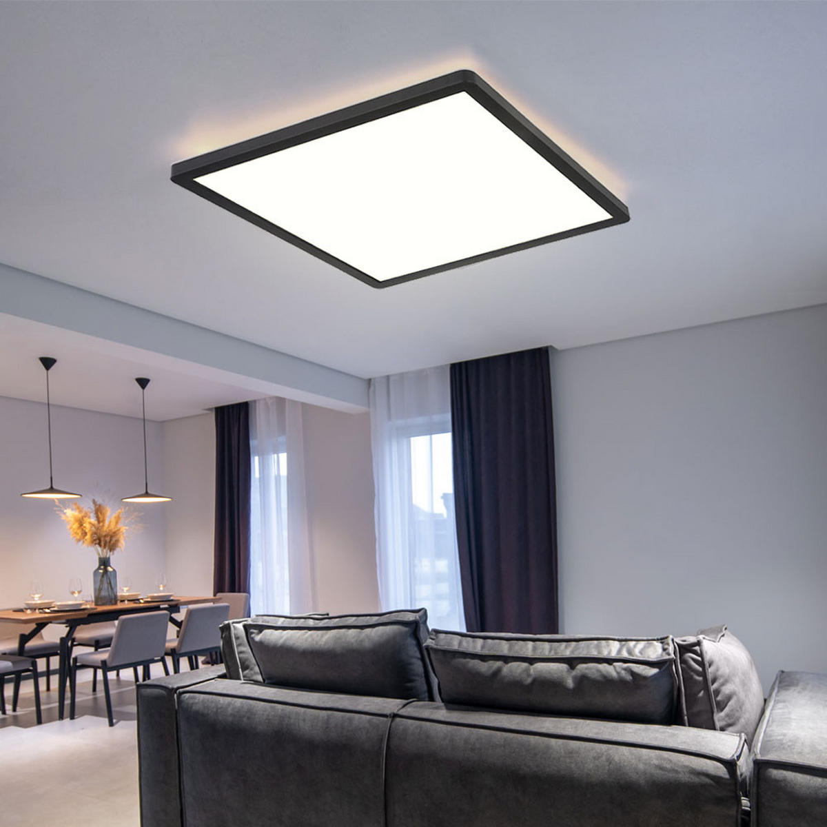 LED DECKENLEUCHTE Schwarz Opal - Schwarz, Kunststoff (42/42/2.5cm) - Globo Lighting