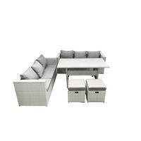 GARTENMÖBEL SET mit Esstisch,2 Hockern Polyrattan Hellgrau 8-Sitzer - Hellgrau/Grau, Glas/Kunststoff - Fimous