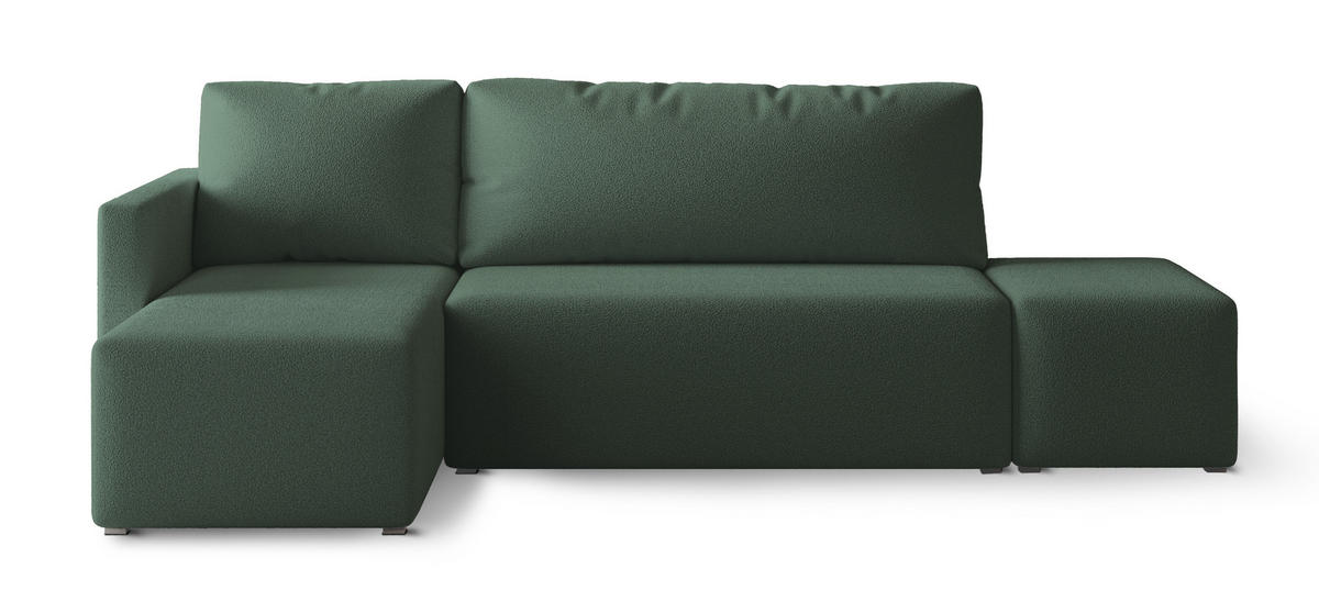 ECKSOFA VELOTTI L-S Grün Boucle-Stoff mit Schlaffunktion - Grün, Holz (261/143cm) - MASSENO