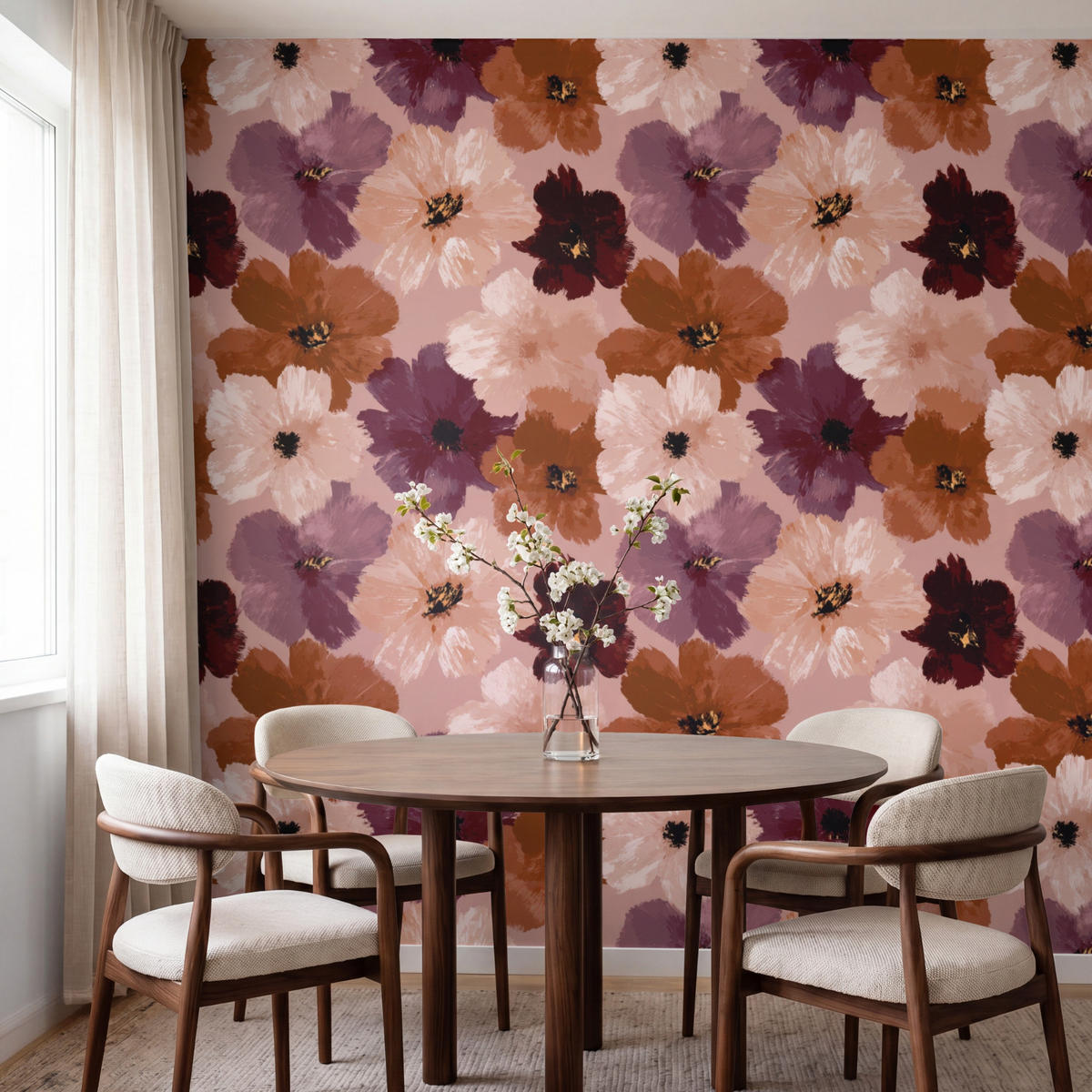 TAPETE - Blumen - Abstrakt - Erdtöne - 220x200 cm - Multicolor, Papier (220/200cm) - OnlyWow