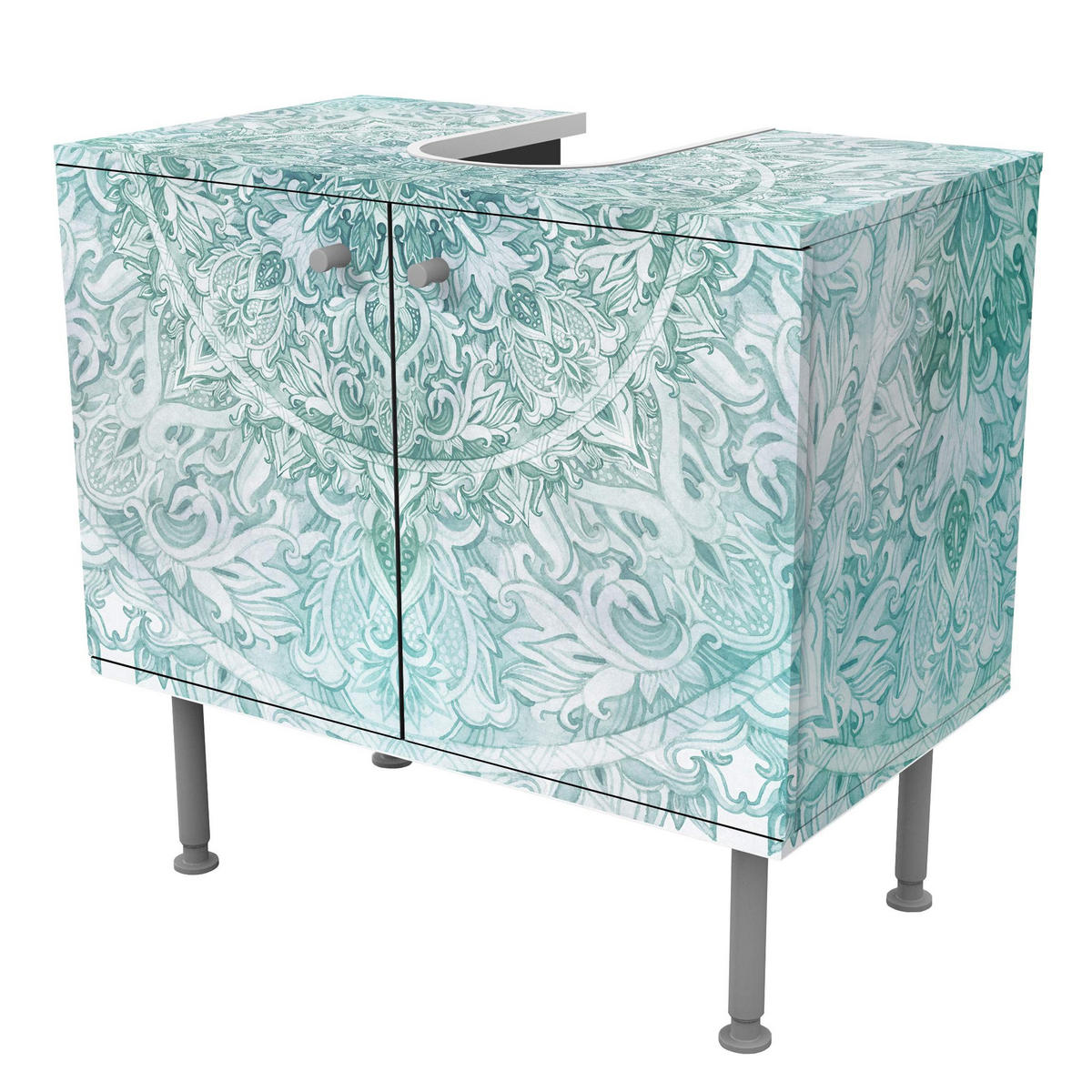 WASCHBECKENUNTERSCHRANK Mandala Aquarell Ornament Muster türkis 60/55/35 cm - Türkis, Holzwerkstoff (60/55/35cm) - Bilderwelten