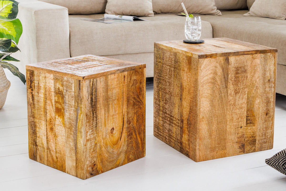BEISTELLTISCH CURACAO Mango Natur 45 cm 2er Set - Braun, Holz (40/40/45cm) - riess-ambiente