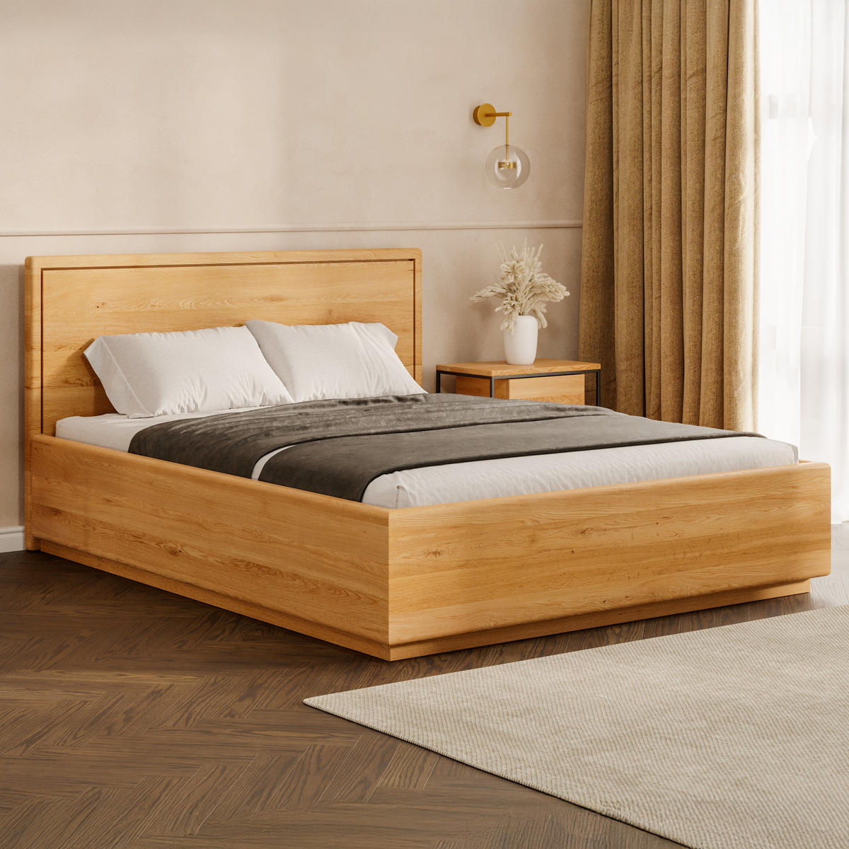 MASSIVHOLZBETT Linea aus Eiche mit Bettkasten 160x200 cm - Eichefarben/Naturfarben, Holz (160/200cm) - Danzz