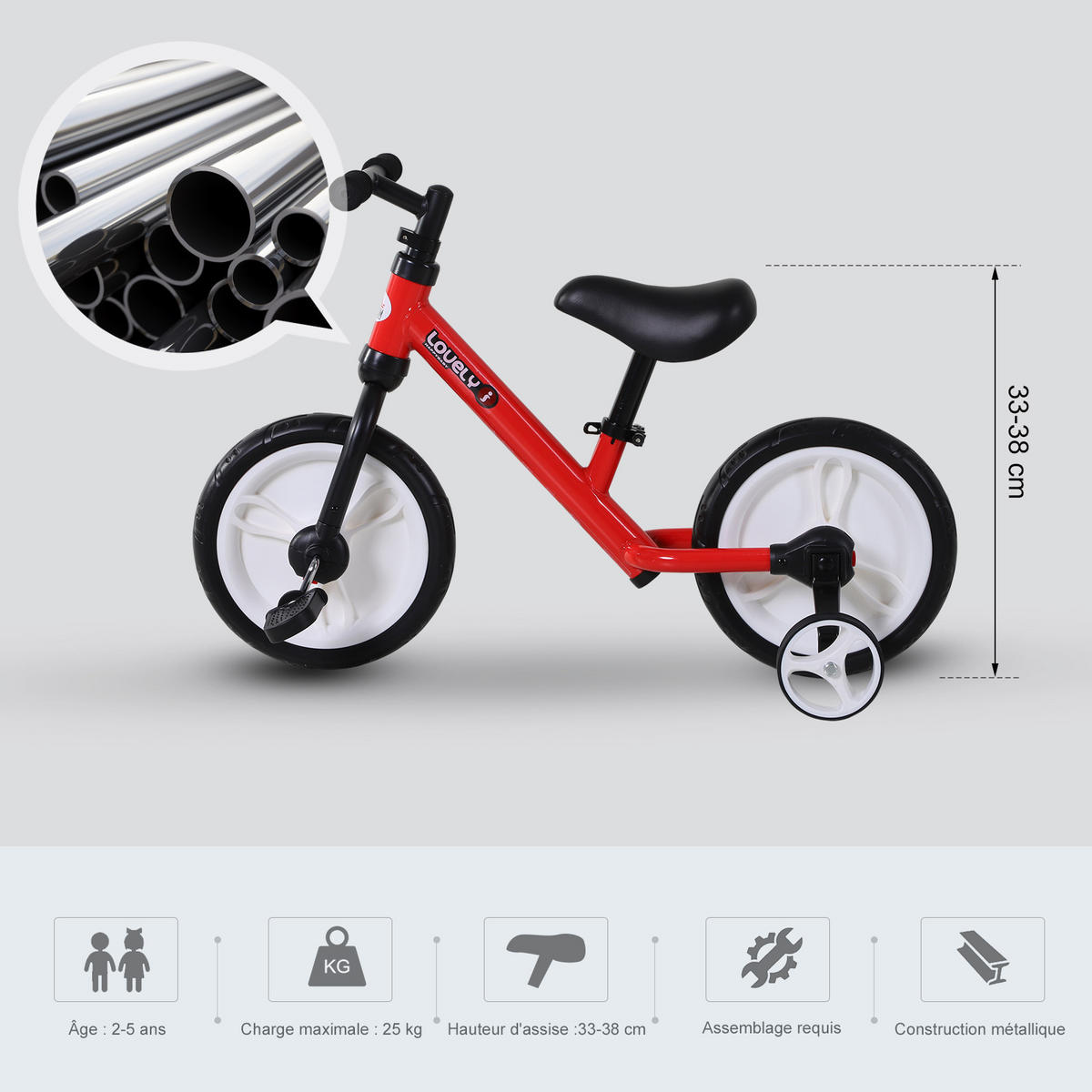 LAUFRAD DE-18540 2-in-1 mit Pedalen & Stützrädern Rot - Rot, Metall (85/36/54cm) - ComfortXL