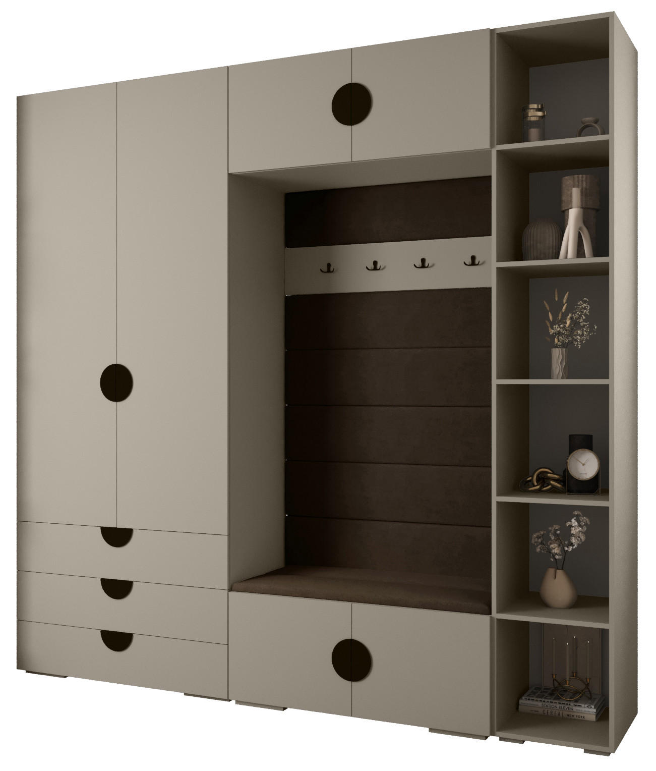Abiks Möbel Garderoben-Set Kaschmir, Braun, Schwarz 240x236.7x47 cm