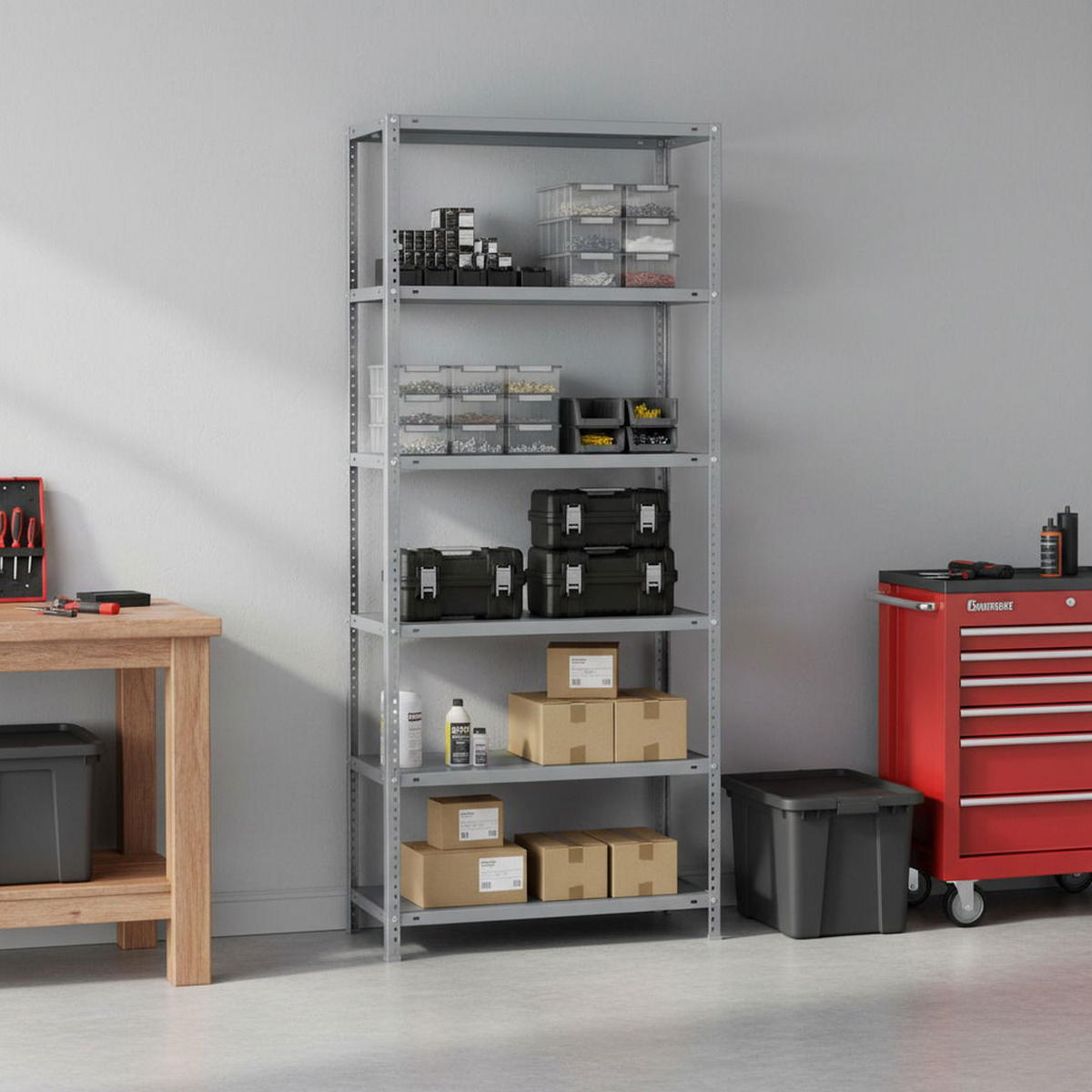 SCHRAUBREGAL PANDA TALL | HxBxT 200x90x30cm | 6 Fachböden | Fachlast 100kg | Grau - Grau, Metall (90/200/30cm) - PROREGAL