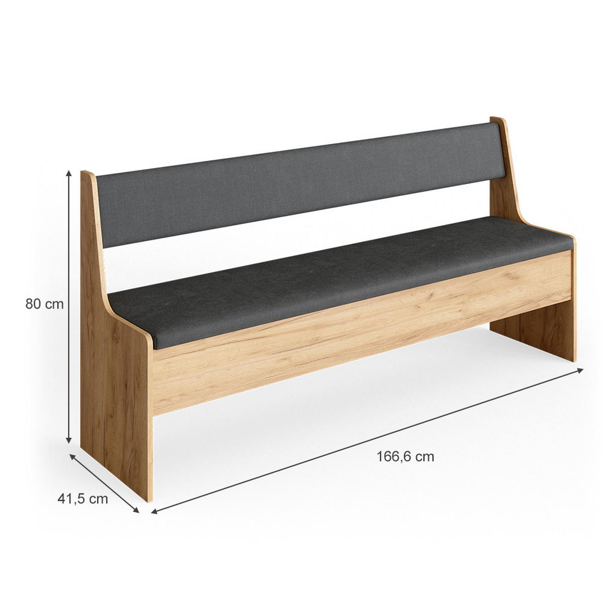 ESSZIMMER-ECKBANK Roman Sandeiche 166.6 x 41.5 cm - Anthrazit/Eiche Wotan, Holzwerkstoff (41.5/80/166.6cm) - Vicco