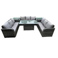 GARTENTISCHGRUPPE Polyrattan 9-Sitzer - Dunkelgrau/Grau, Glas/Kunststoff - Fimous