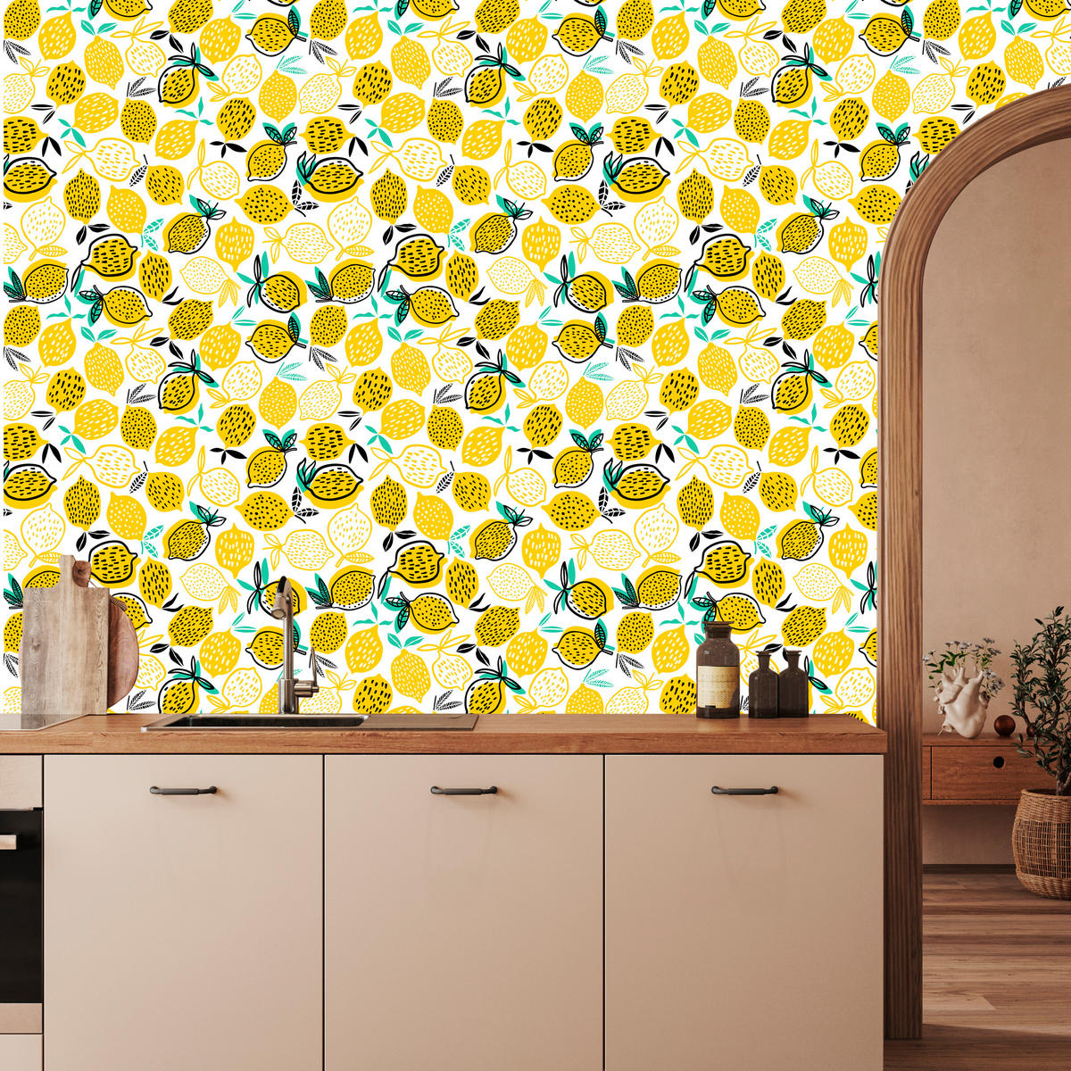 VLIESTAPETE Zitronen und Blätter – Gelb, Grün, Weiß – 50x1000 cm - Gelb/Weiß, Papier (50/1000cm) - Muralo