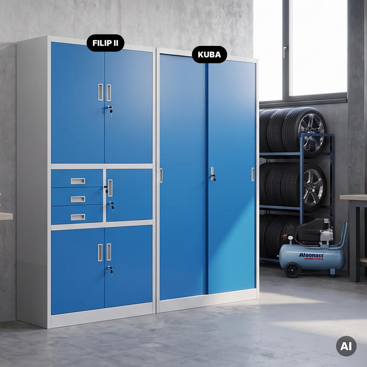 SCHIEBETÜRENSCHRANK KUBA 185x90x40 cm - Blau/Grau, Metall (90/185/40cm) - Jan Nowak