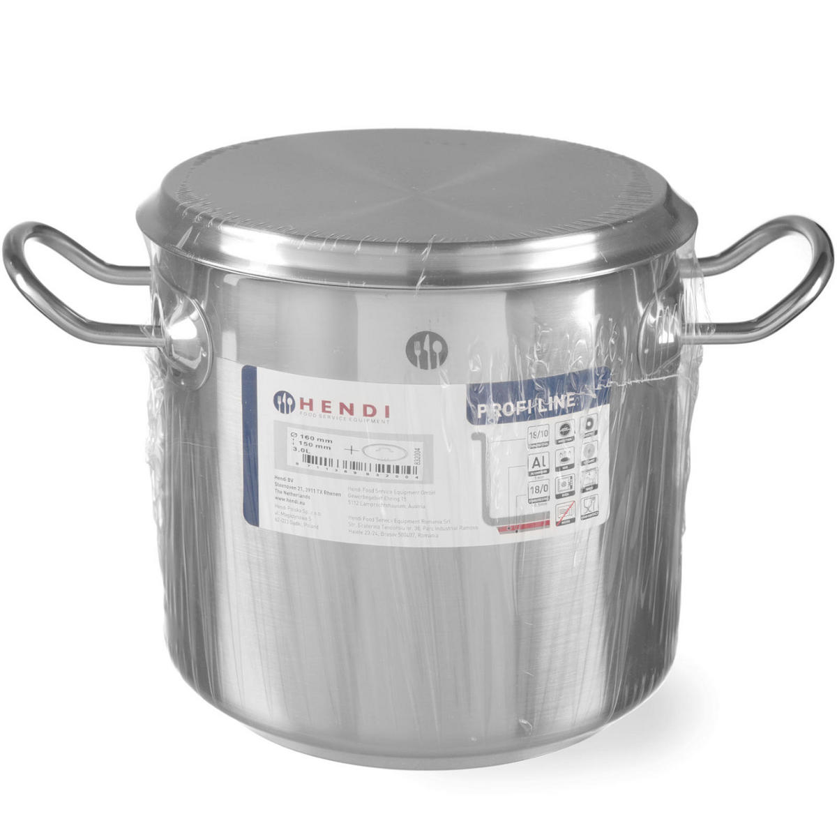 PROFI Line hoher Topf mit Deckel, Sandwichboden, 3 l, Durchmesser 160 x 150 mm (Höhe) - Hendi 832004 - Schwarz/Weiß, Metall (25/30/25cm) - Hendi