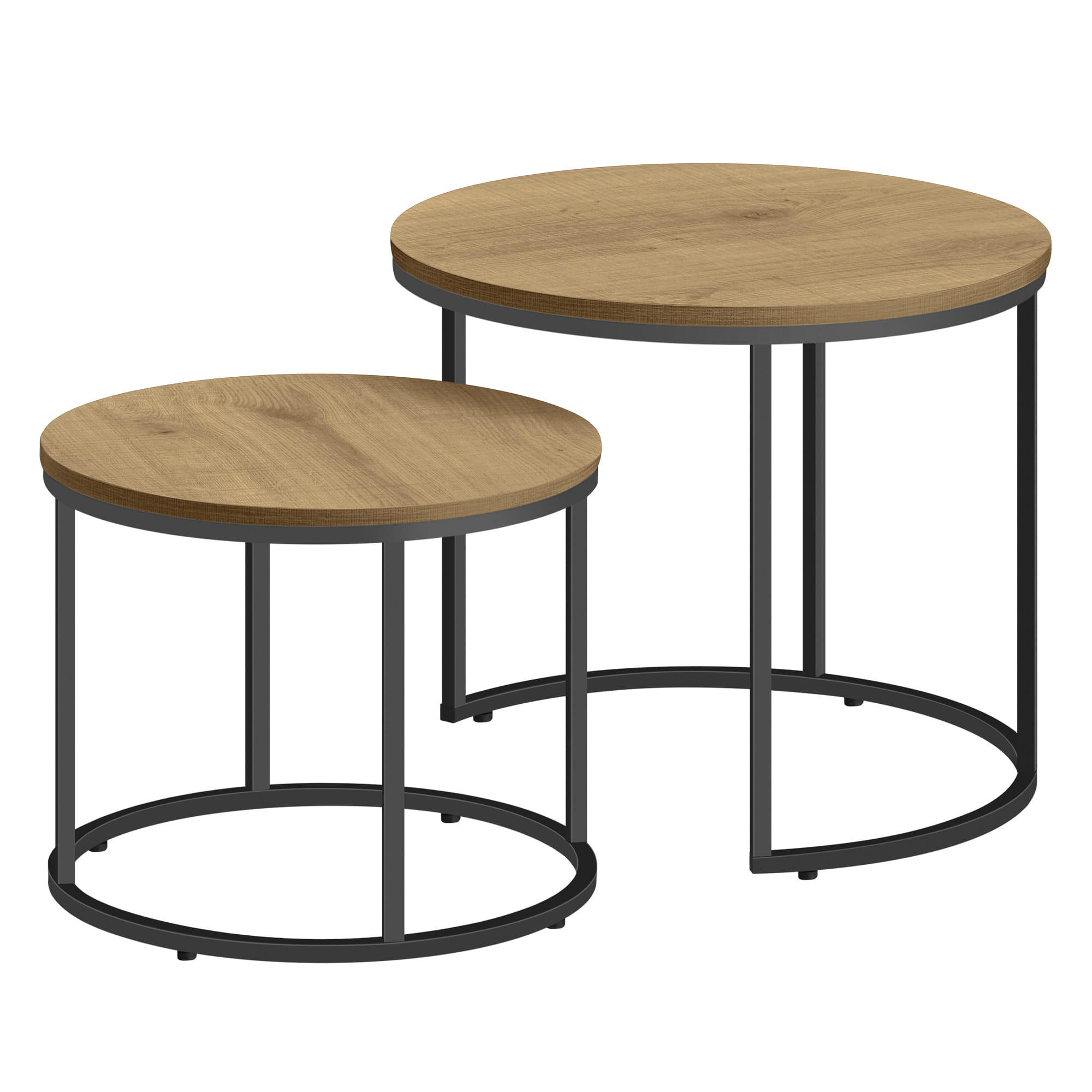 COUCHTISCH 2er Set rund - Eichefarben, Holzwerkstoff/Metall (53/53/45cm) - Mat-Haus