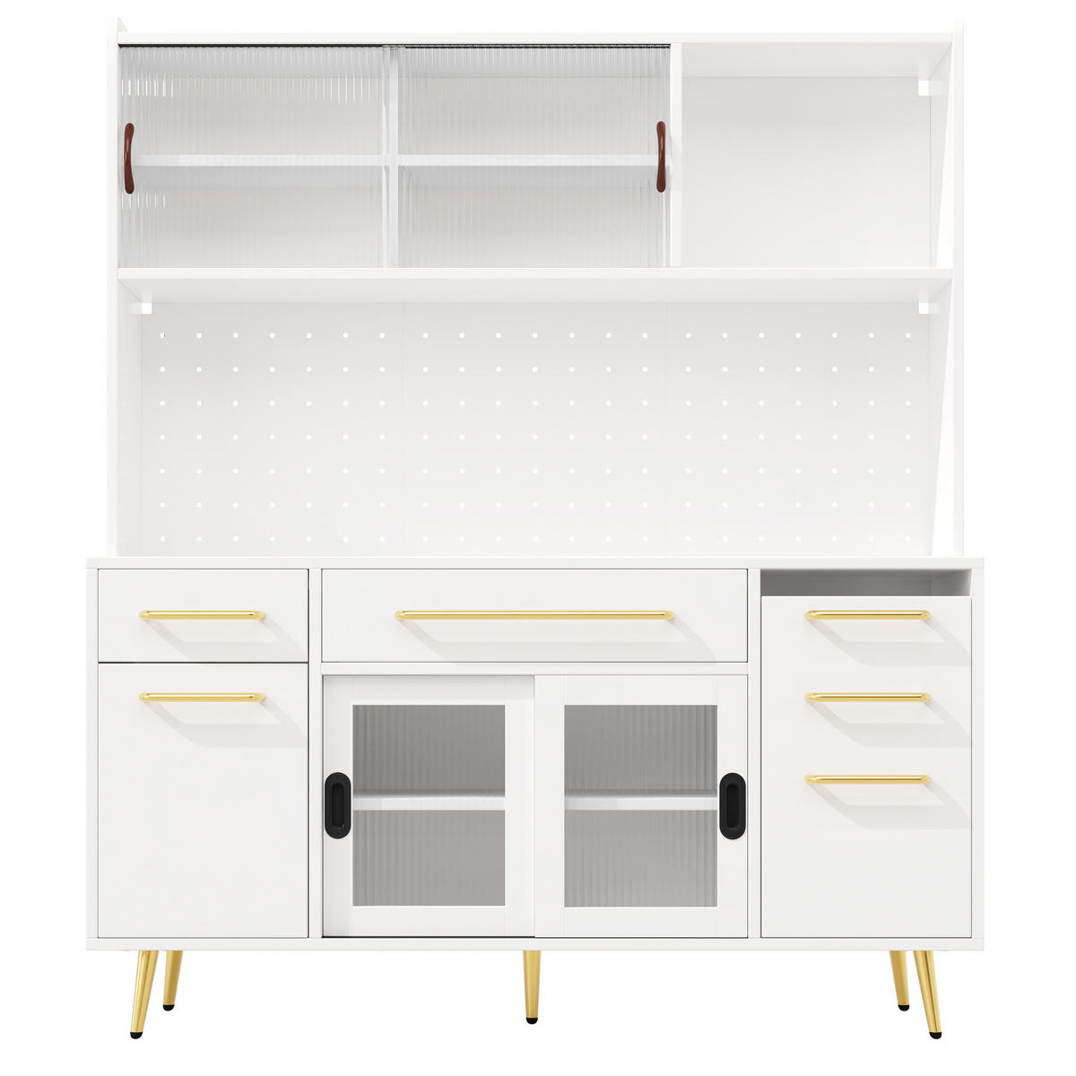 SIDEBOARD 80/40/175 cm mit Scheunentüren, Lochwand und viel Stauraum aus MDF und Spanplatte, Weiß/Natur - Weiß, Holzwerkstoff (80/175/40cm) - Redom
