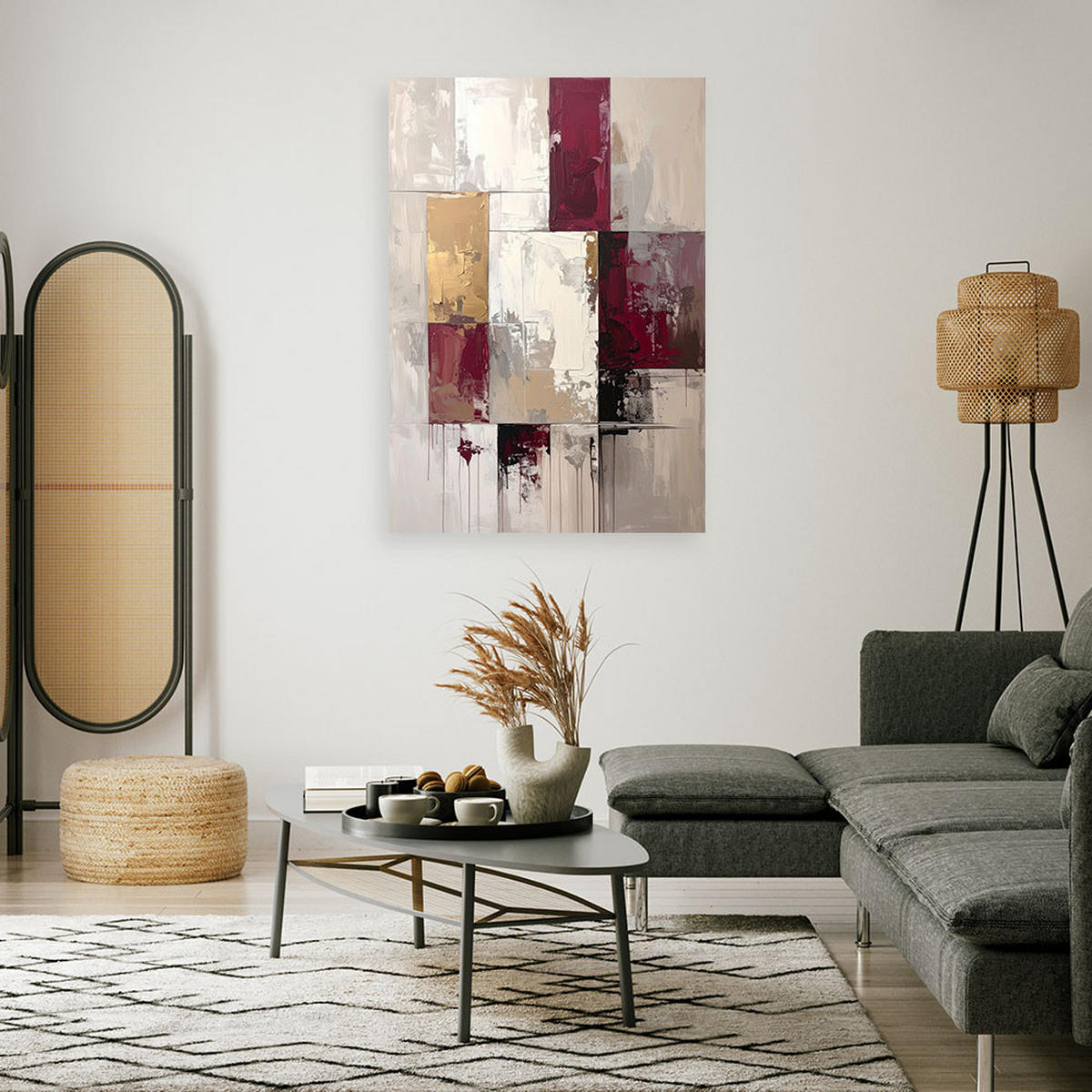 LEINWANDBILD, Burgunder Beige Abstrakt - Rot, Textil (40/60cm) - Feeby