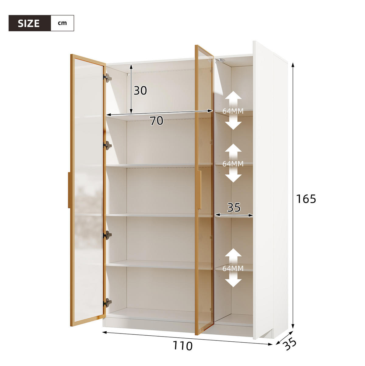 HIGHBOARD 110/165/35 cm Weiß aus MDF mit LED-Beleuchtung - Weiß, Holzwerkstoff (35/165/110cm) - OKMYHOME