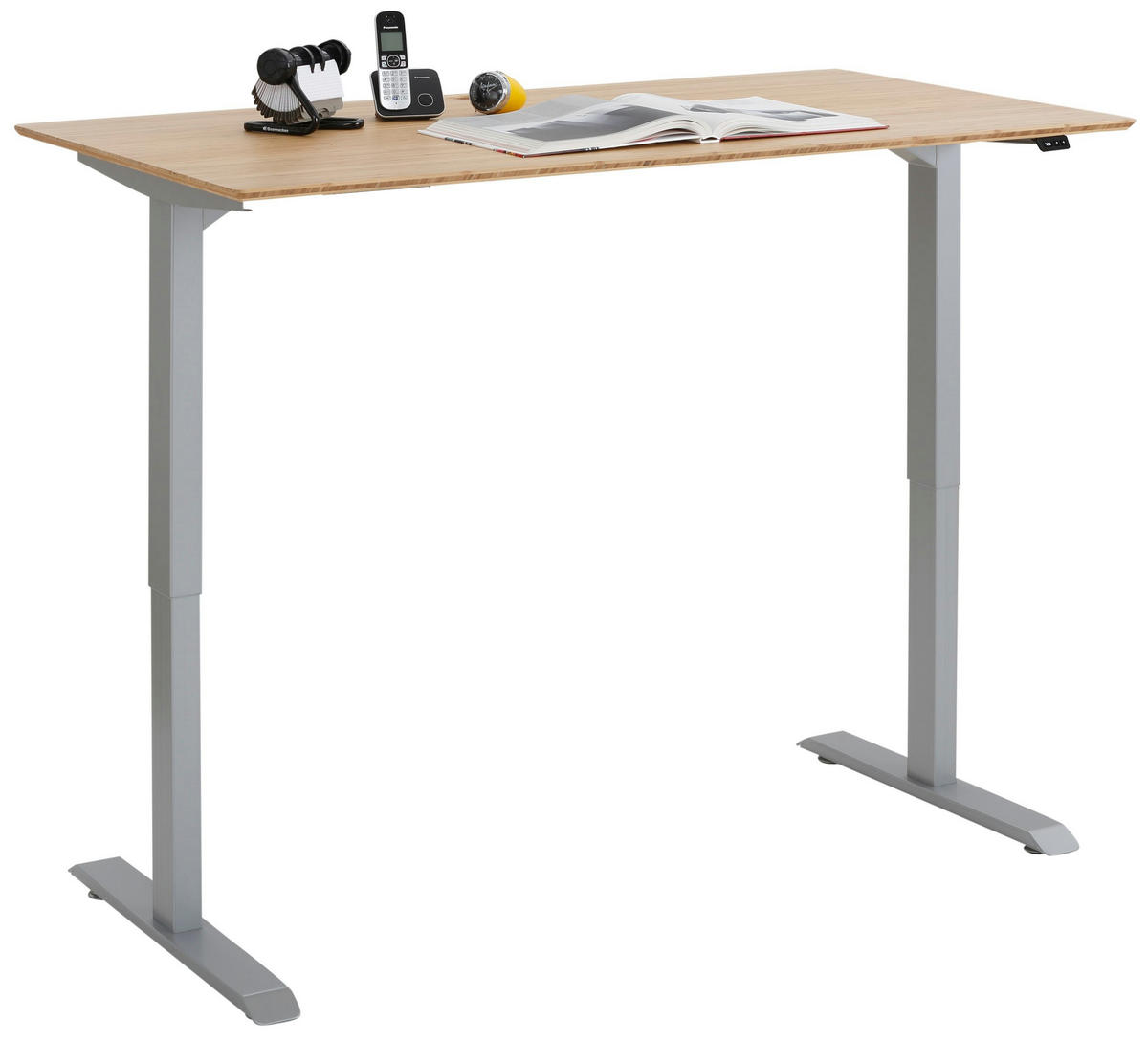 SCHREIBTISCH Platingrau 150x80 cm massiver Bambusplatte – von MAJA Möbel, elektrisch höhenverstellbar - Grau, Holzwerkstoff (80/150/70.5cm)
