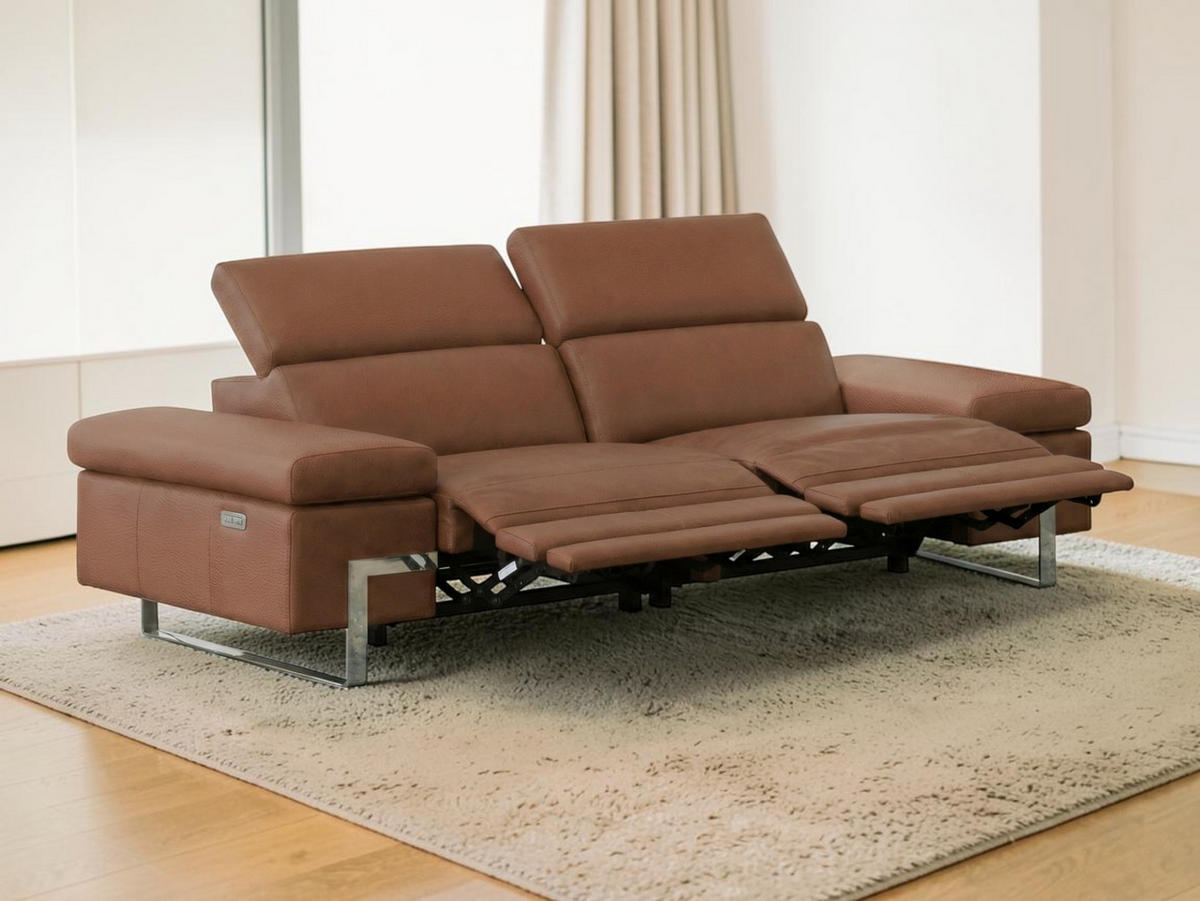 3-SITZER Sofa Opera Echtleder mit 2 x Relaxfunktion Cognacbraun - Cognac, Leder/Metall (223/75/109cm)
