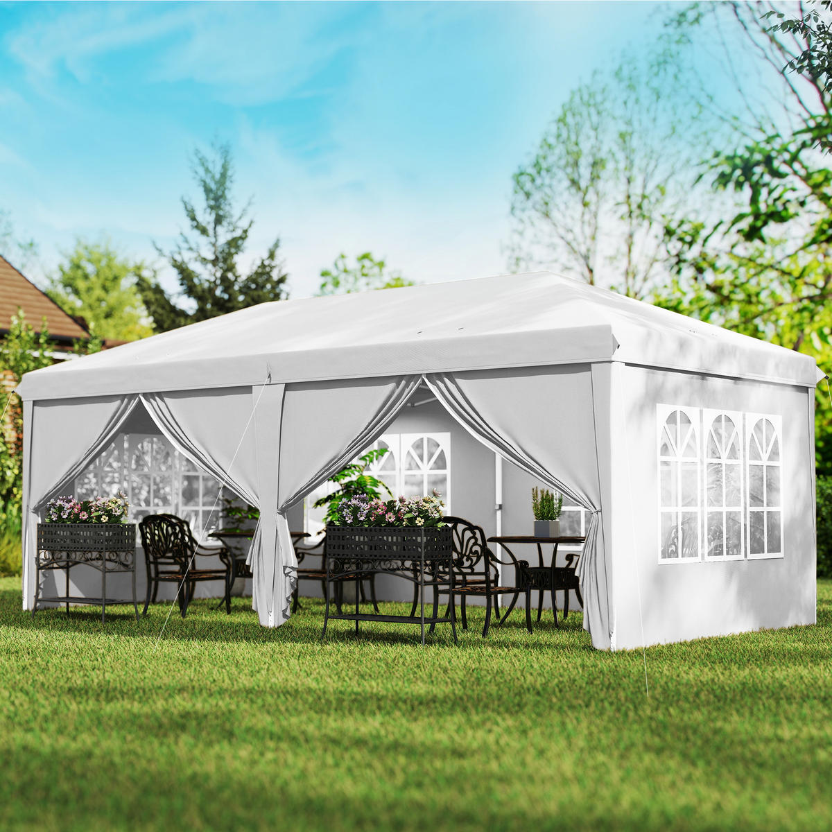 SKLÁDACÍ PAVILON, modrý, ocel, oxfordská tkanina - bílá, kov (295/270/585cm) - Outsunny