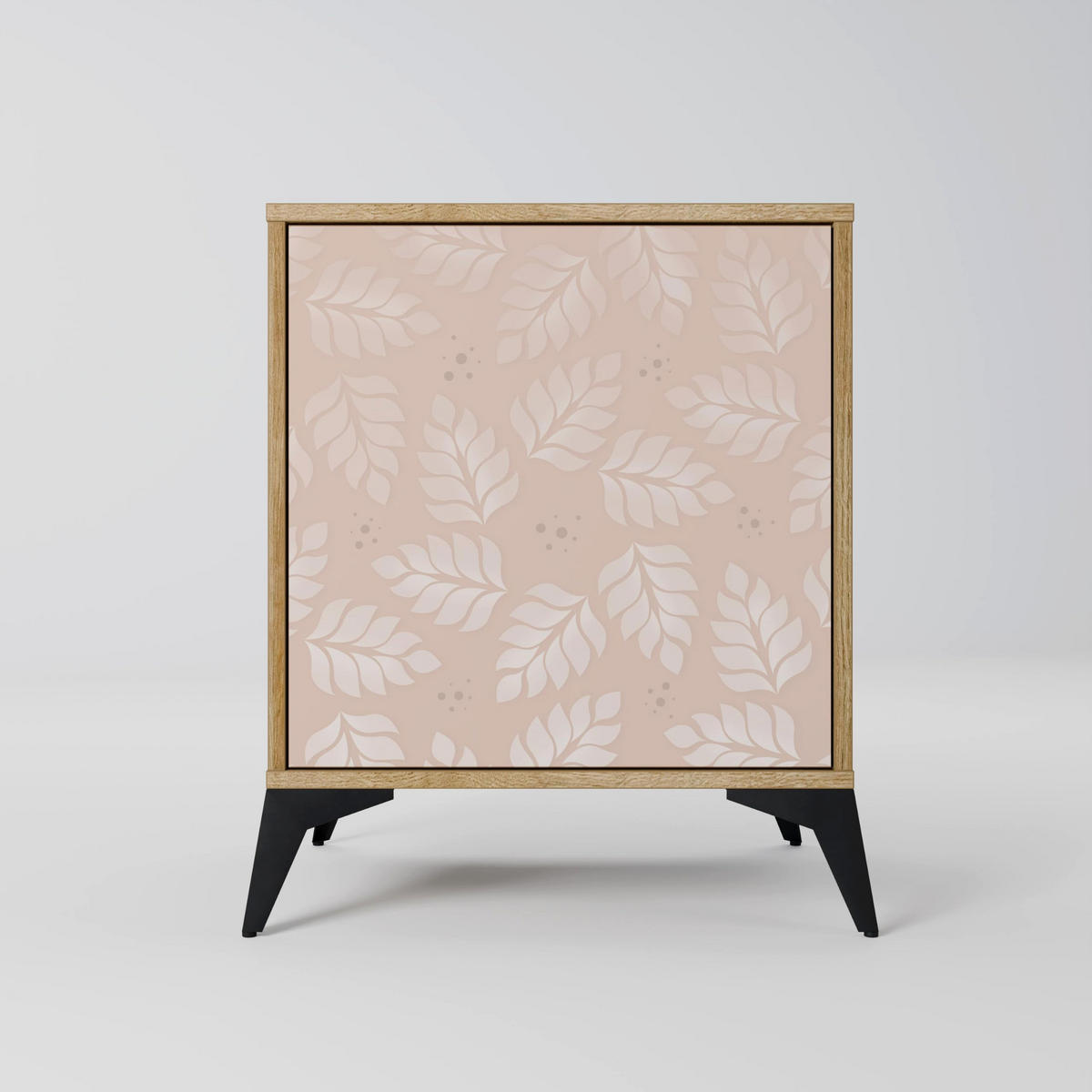 SIDEBOARD LEAVES ON BEIGE, Eichefarben, 57,5x42x77,5 cm, Schräge Buchenholzfüße - Eichefarben/Buchefarben, Holzwerkstoff/Buchenholz (57.5/77.5/42cm) - SpaceRebels