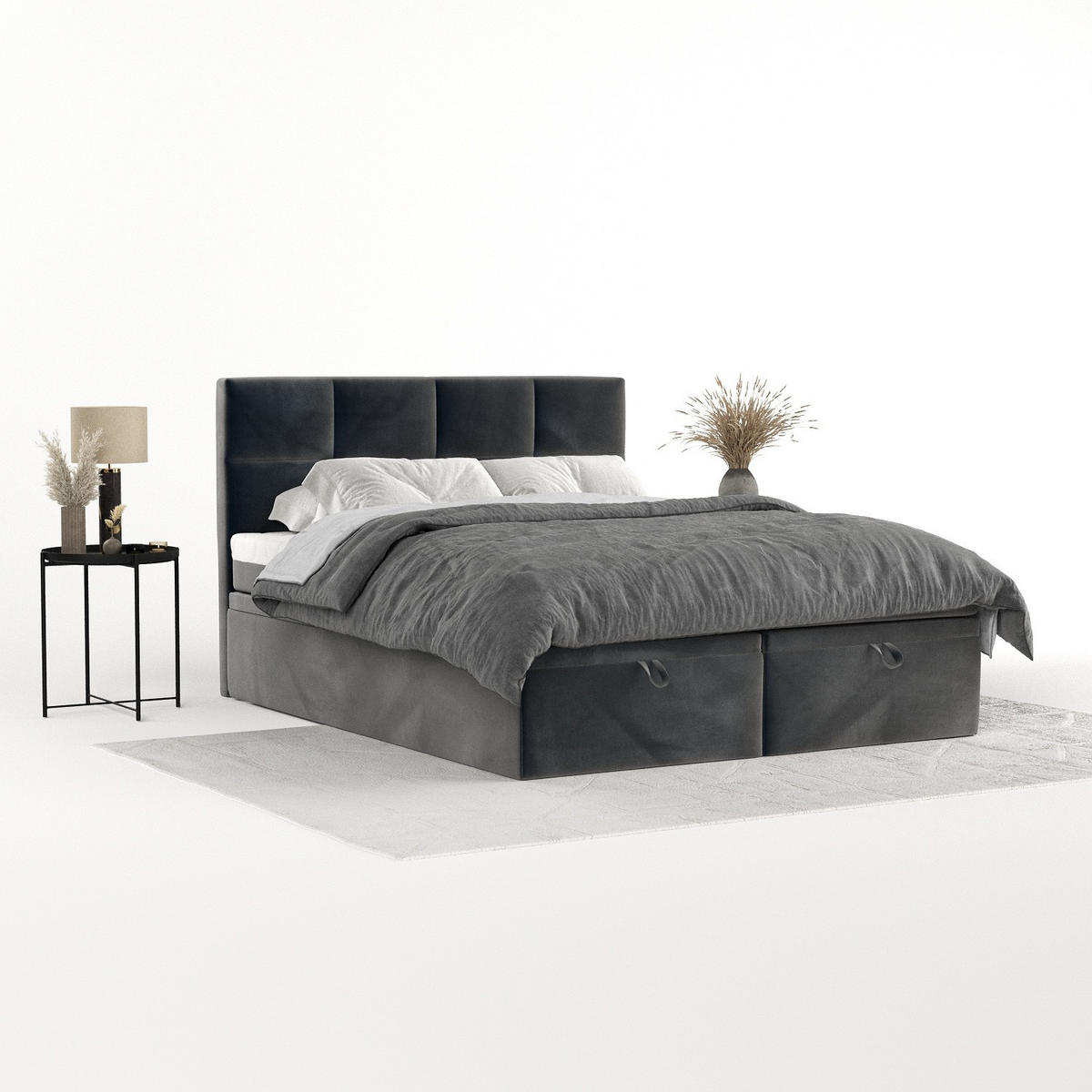 BOXBETT Tessa 140/200 cm Anthrazit im Paros Stoff - Anthrazit/Schwarz, Holz/Holzwerkstoff (140/200cm) - AltaBeds