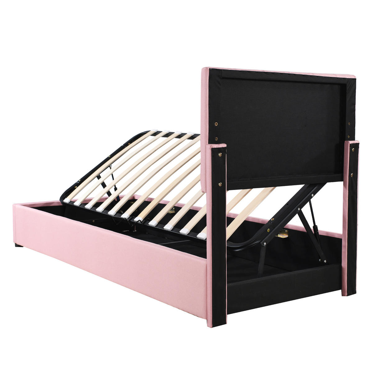 KINDER-POLSTERBETT aus Leinenstoff 90x200 cm Rosa mit hydraulischem Bettkasten - Rosa, Textil (90/200cm) - IVMEU
