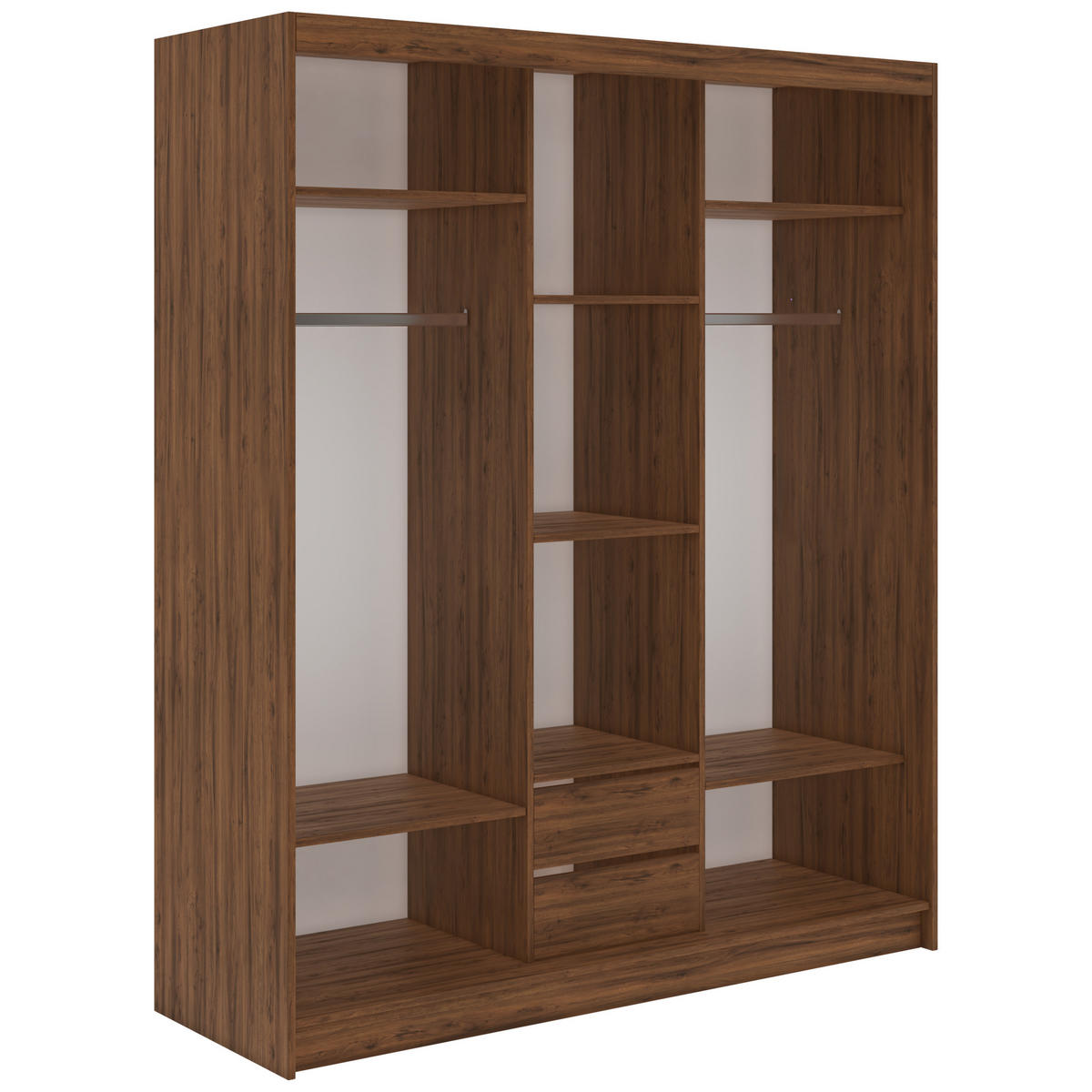 SCHWEBETÜRENSCHRANK mit Schubladen 180 - VERONA - Warmia Walnuss mit Spiegel - Walnussfarben/Alufarben, Holzwerkstoff/Metall (180/216/61cm) - MKS