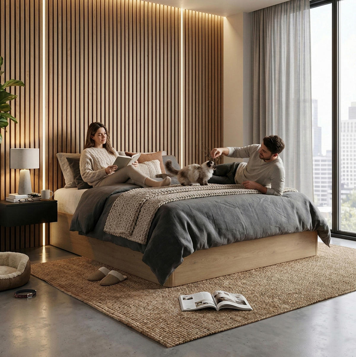 BETT Sara mit Bettkasten und Taschenfedernmatratze 26 cm, 180x200, Cremona Eiche - Eichefarben, Holzwerkstoff (180/200cm) - Beautysofa