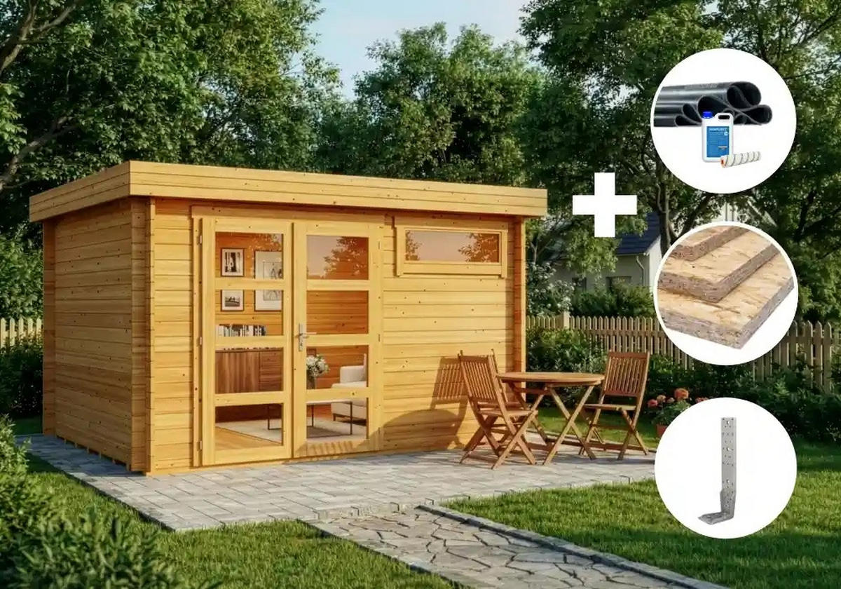 GARTENHAUS Komplettset - Leandro - Pinienfarben, Holz (394/217/268cm) - Alpholz