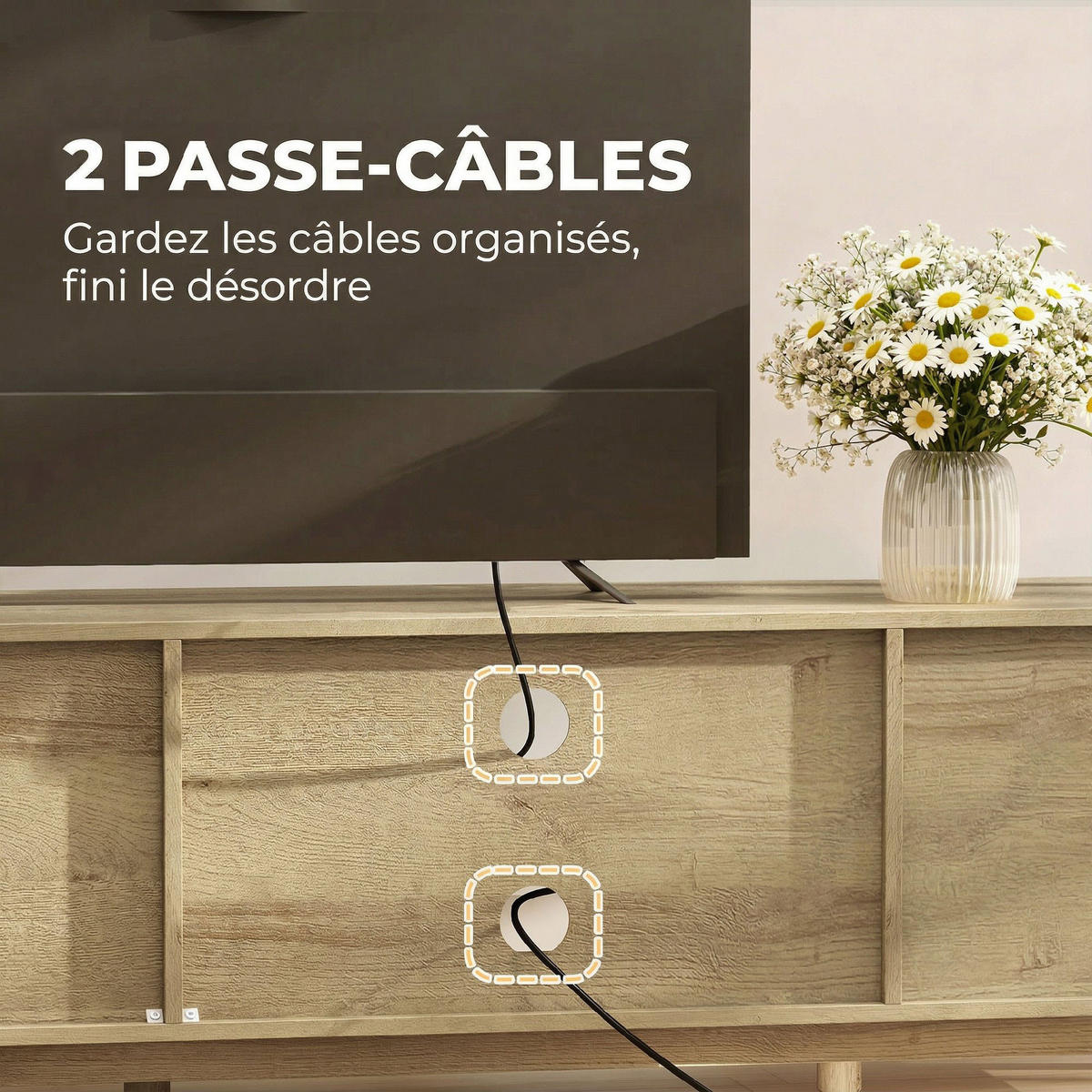 TV-LOWBOARD Eichefarben/Natur 135/39/45 cm, 2 Türen mit Rattangeflecht - Eichefarben, Naturmaterialien (135/45/39cm) - PANGIVO