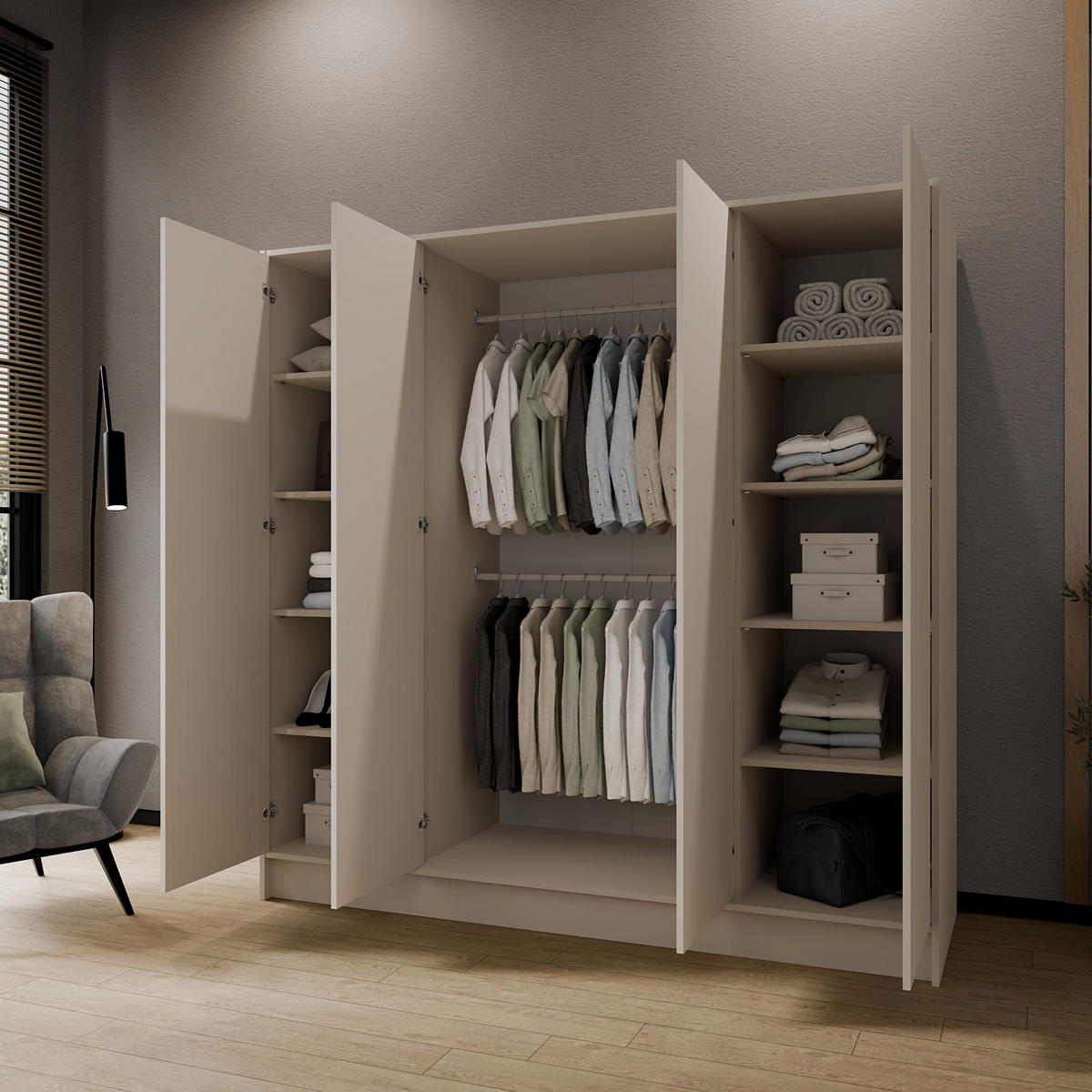 SCHRANK Kaschmir 200 ALA Glatt Ohne Spiegel Ohne Griffe - Ecru, Holzwerkstoff (200/200/51cm) - Sepro Meble