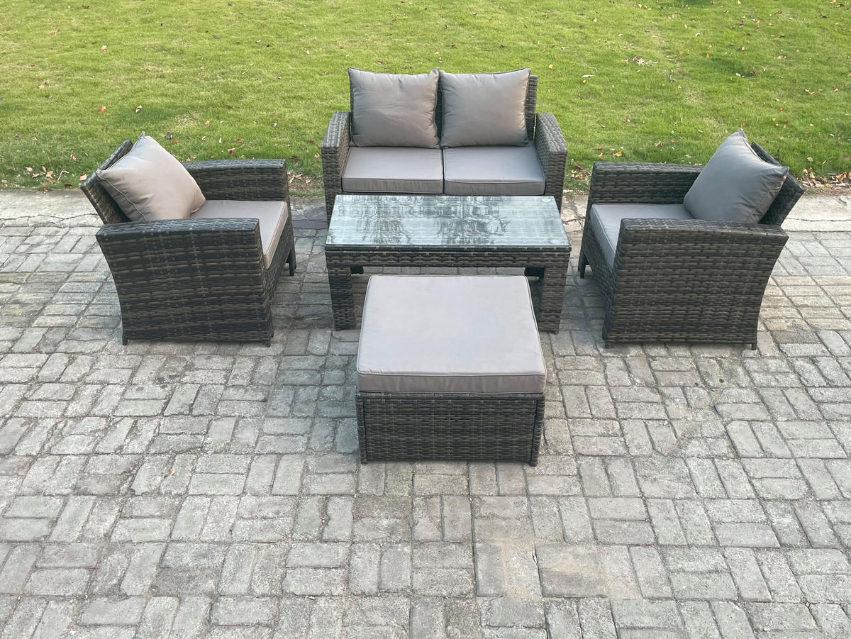 GARTENSOFA mit hoher Rückenlehne Polyrattan Dunkelgrau 5-Sitzer - Dunkelgrau, Metall - Fimous