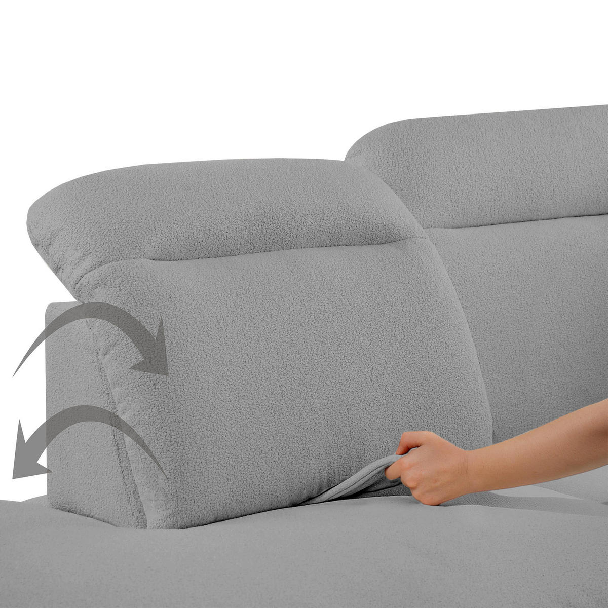 WOHNLANDSCHAFT Sora U mit Schlaffunktion und verstellbarer Sitztiefe, Kopfstützen und Armlehne, 365 cm, Grau, Links - Schwarz/Grau, Textil (365/107/235cm) - Beautysofa